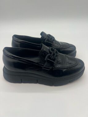 Clarks Black Leather Loafers with Chain Accent